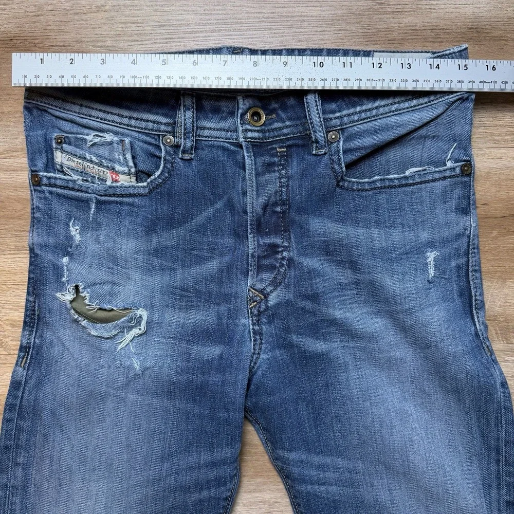 Diesel‎ Jeans Men 30x30 Blue Buster Regular Slim Tapered Stretch Destroyed 0833F